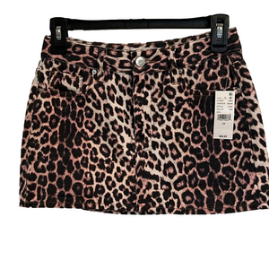 PACSUN NEW WITH TAGS Women’s Leopard Mid Rise Denim Mini Skirt size 24